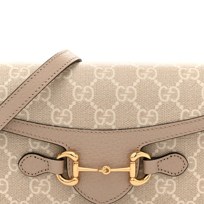 Gucci GG Supreme Monogram Textured Dollar Calfskin Mini Horsebit 1955 Shoulder Bag Beige Mystic White Oatmeal 8 of 11