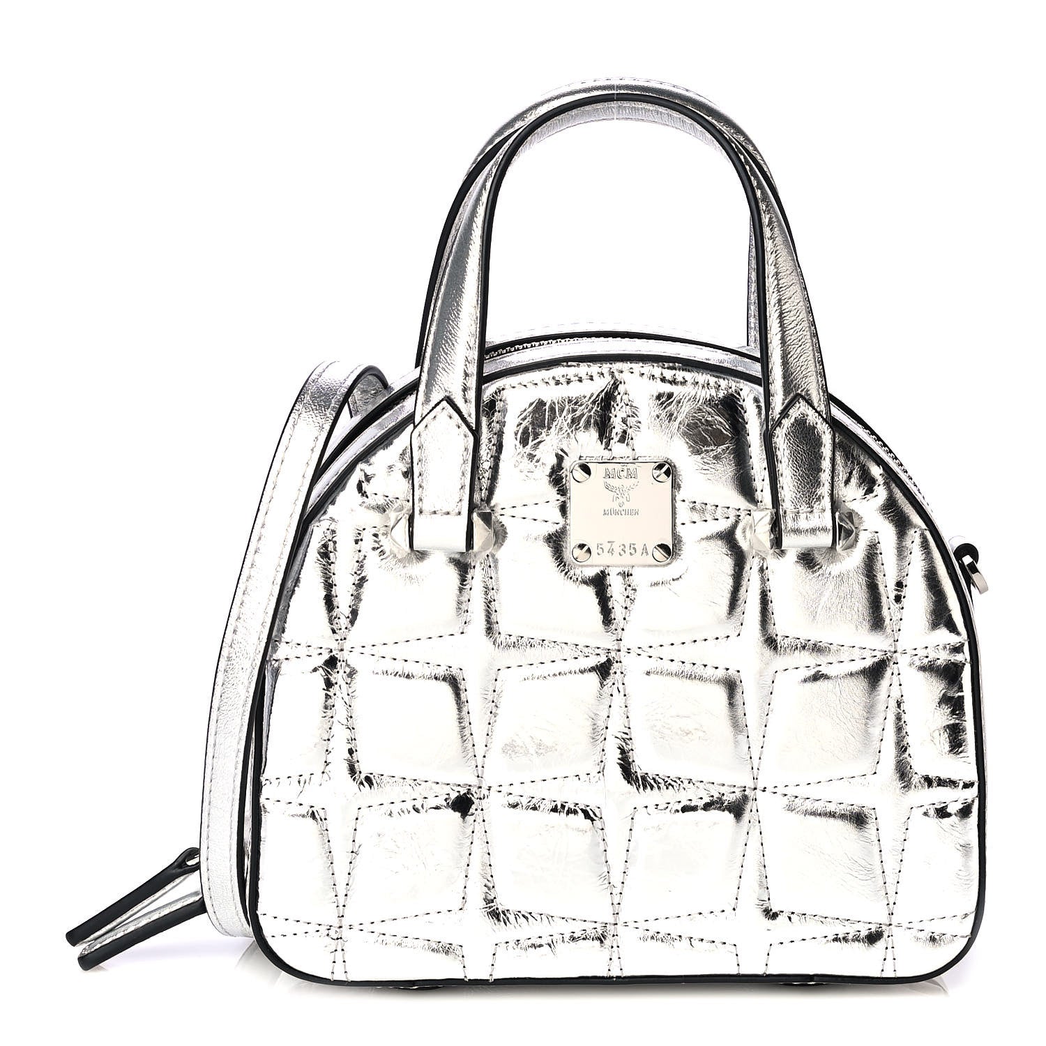 MCM Metallic Calfskin Mini Half Moon Crossbody Bag Silver 1 of 5