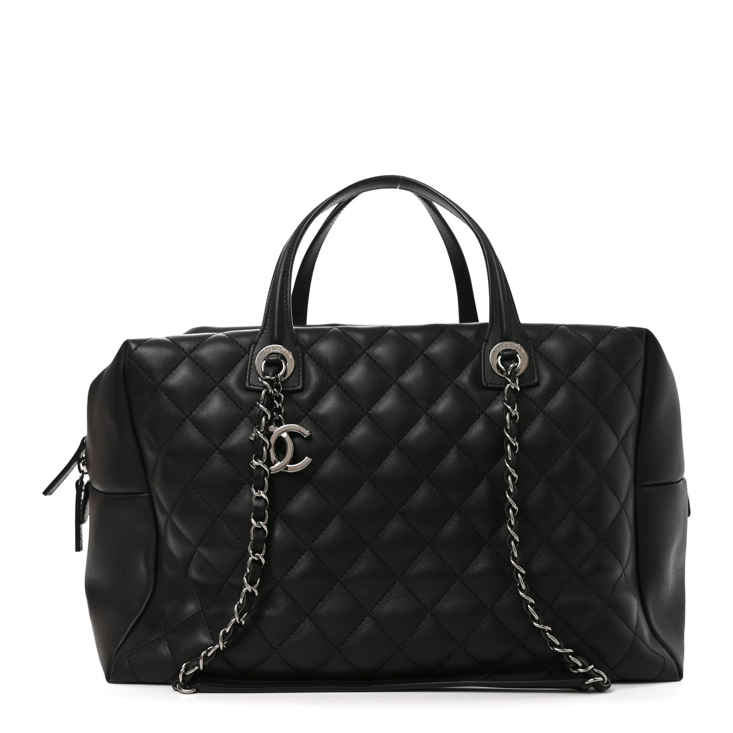 Calfskin Quilted Feather Weight Bowling Bag Black