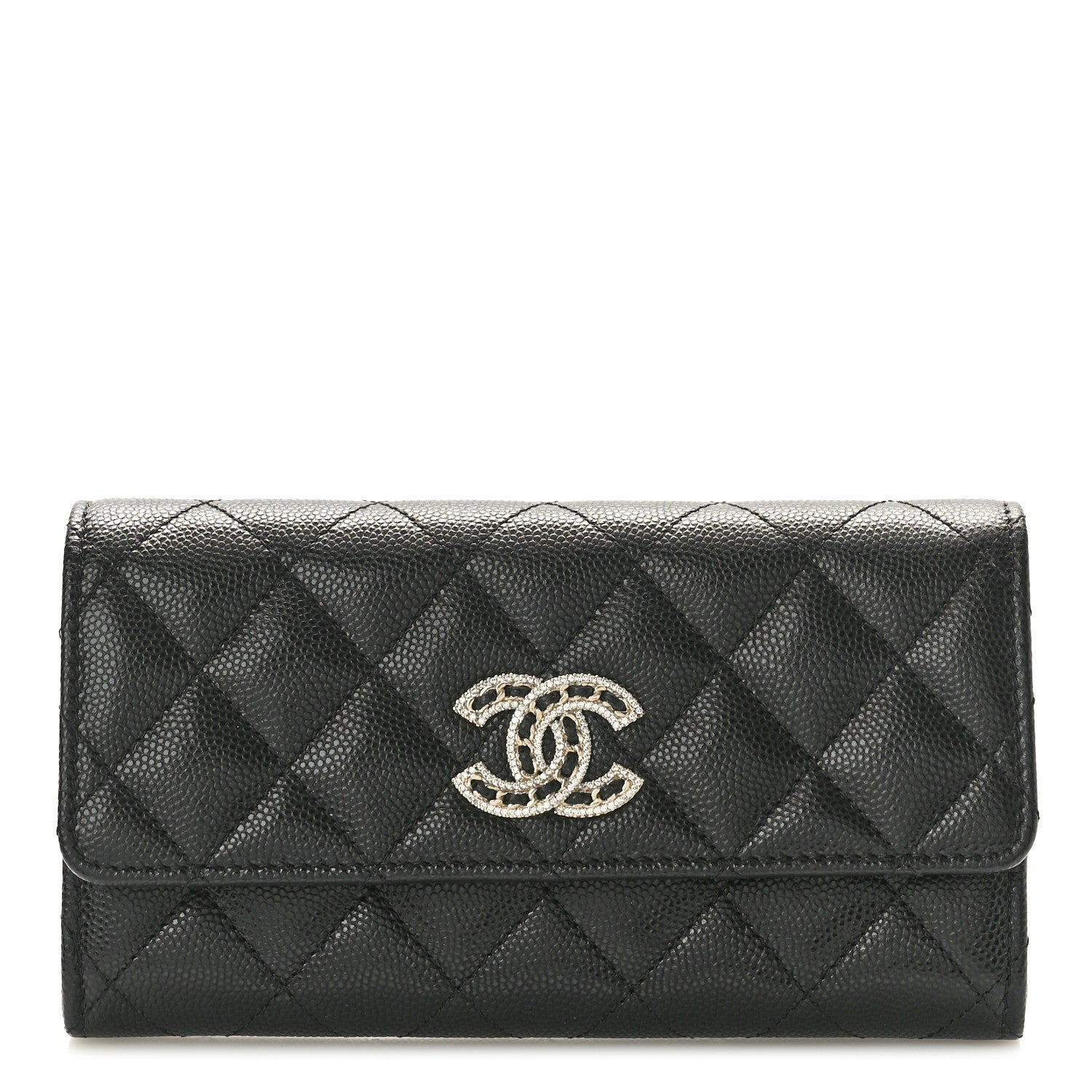 Chanel Caviar Quilted Crystal CC Large Gusset Flap Wallet Black 1 of 9