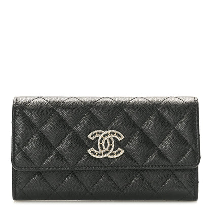 Chanel Caviar Quilted Crystal CC Large Gusset Flap Wallet Black 1 of 9