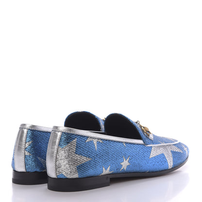 Gucci Lurex Calfskin Starry Sky Womens Jordaan Loafers 39 Bluette Silver 4 of 11
