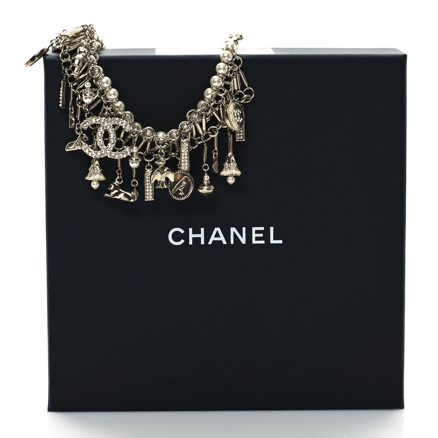 Pearl Crystal CC Short Necklace Gold