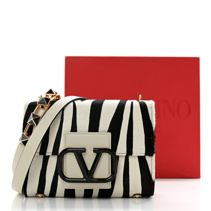Valentino Garavani Pony Hair Zebra VLogo Stud Sign Shoulder Bag White Black 11 of 11
