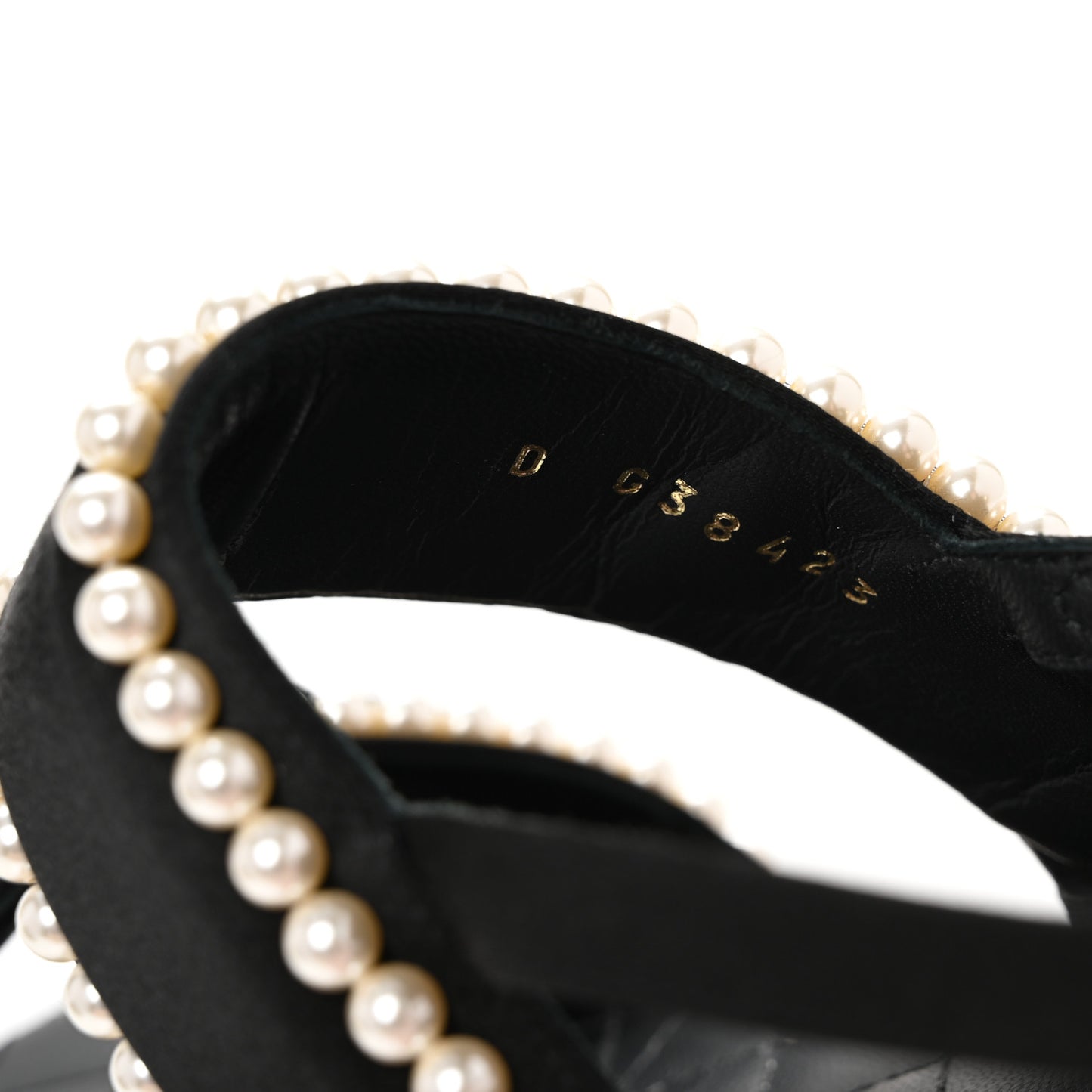 Satin Pearl Quilted Flat Sandals 36.5 Black