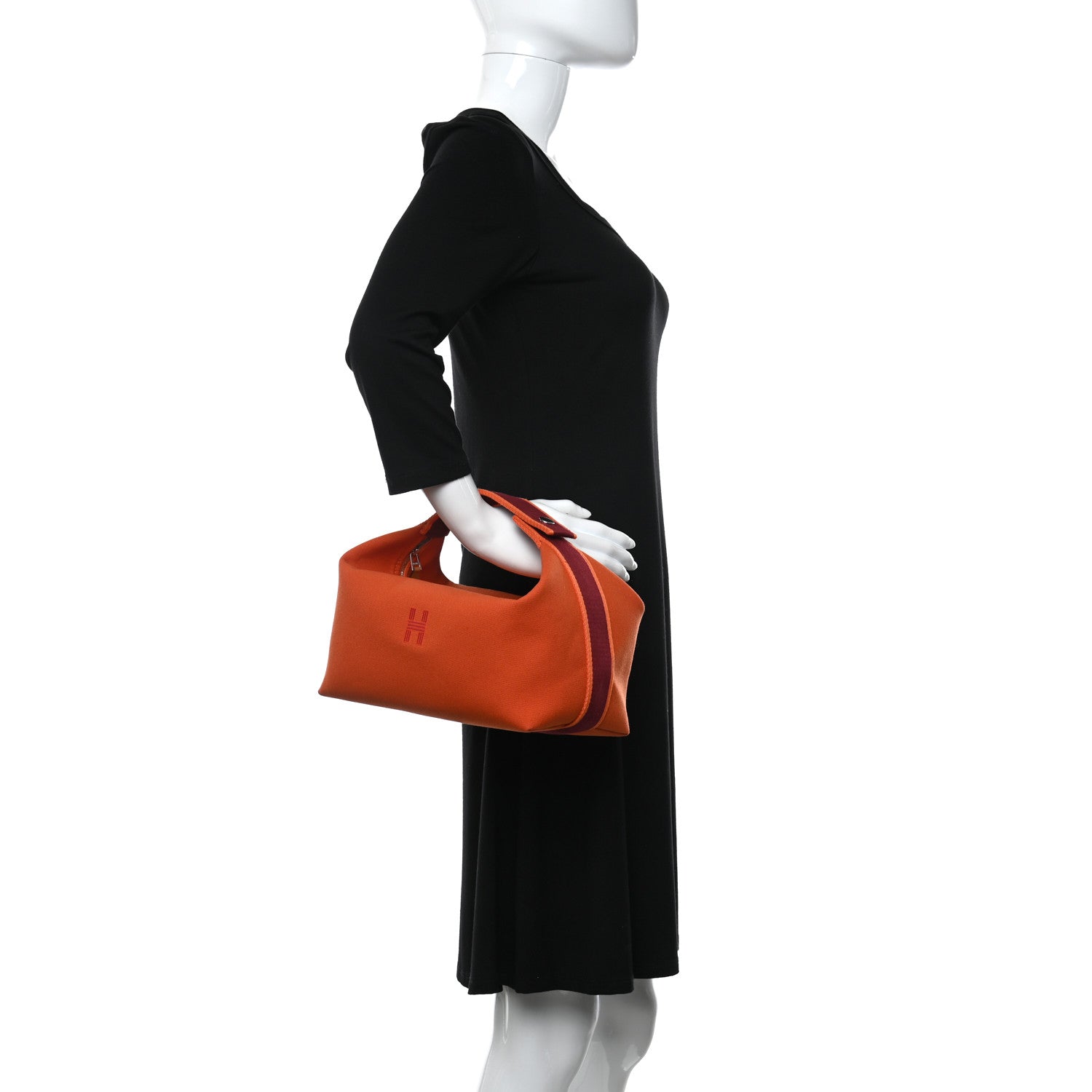 Hermes Canvas Large Bride-A-Brac Pouch Orange Feu Burgundy 2 of 15