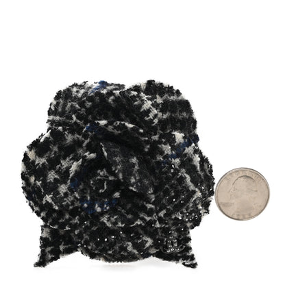 Chanel Tweed Camellia Pin Brooch Black White Navy 1 of 4