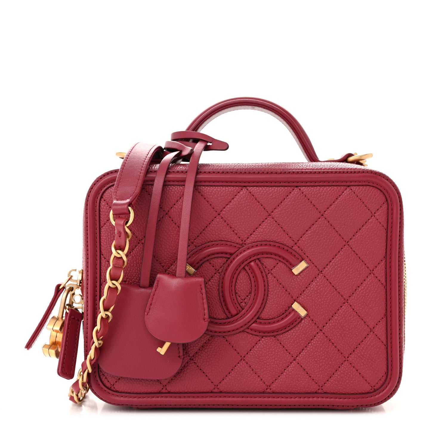 Caviar Quilted Medium CC Filigree Vanity Case Red