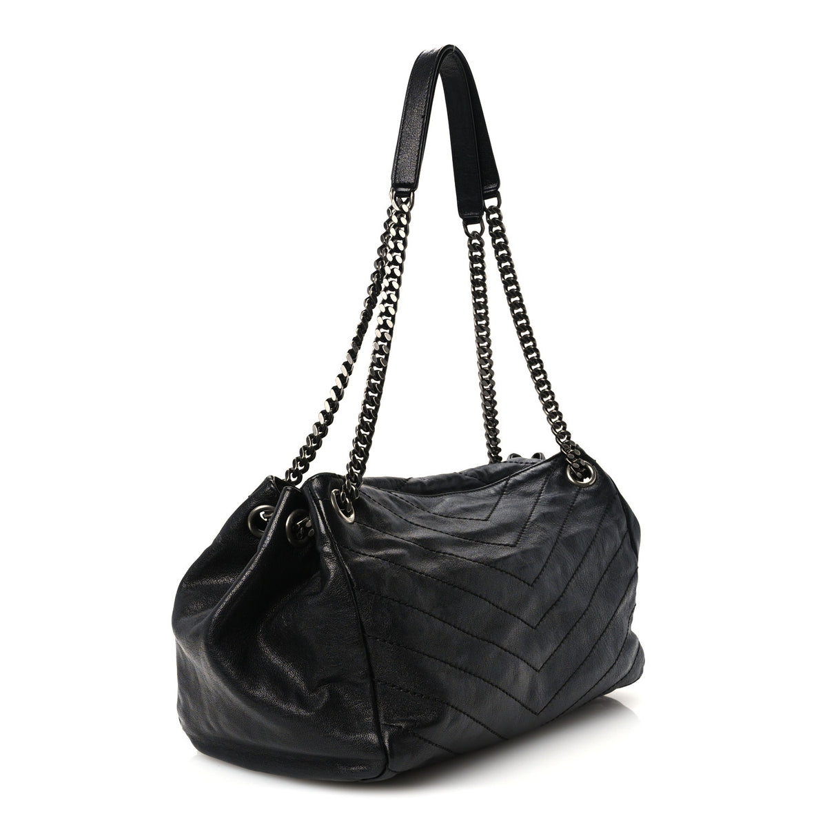 Saint Laurent Vintage Lambskin Chevron Monogram Medium Nolita Black 4 of 13