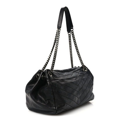 Saint Laurent Vintage Lambskin Chevron Monogram Medium Nolita Black 4 of 13