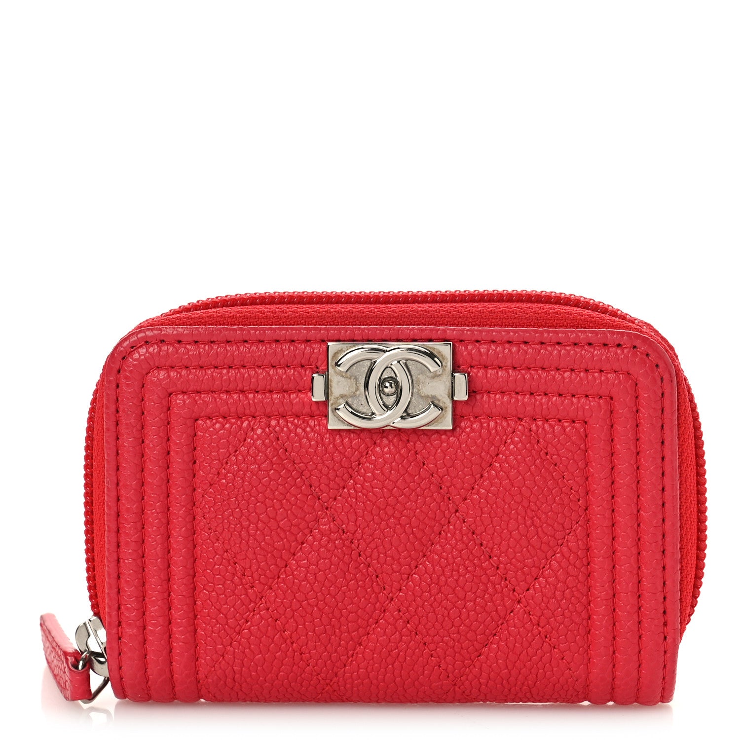 Chanel Caviar Quilted Boy Zip Around Coin Purse Wallet Red 1 of 10