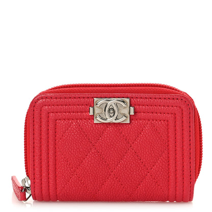 Chanel Caviar Quilted Boy Zip Around Coin Purse Wallet Red 1 of 10