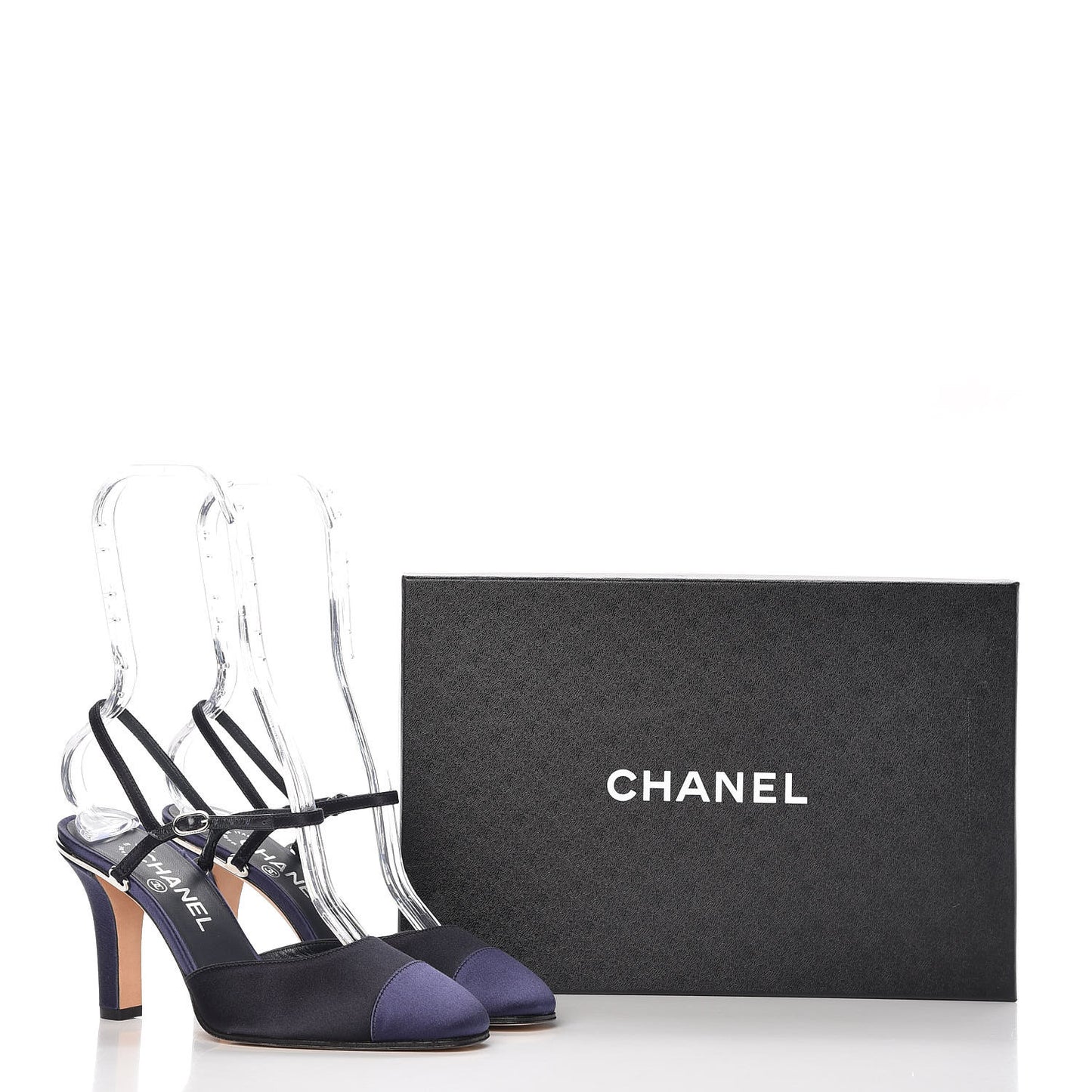 Satin Cap Toe CC Slingback Pumps 36.5 Navy Black