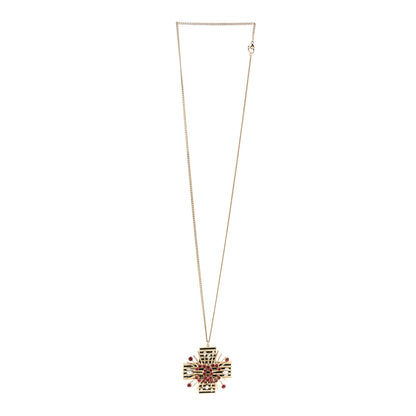 Chanel Crystal Cross CC Pendant Necklace Gold Red 2 of 6