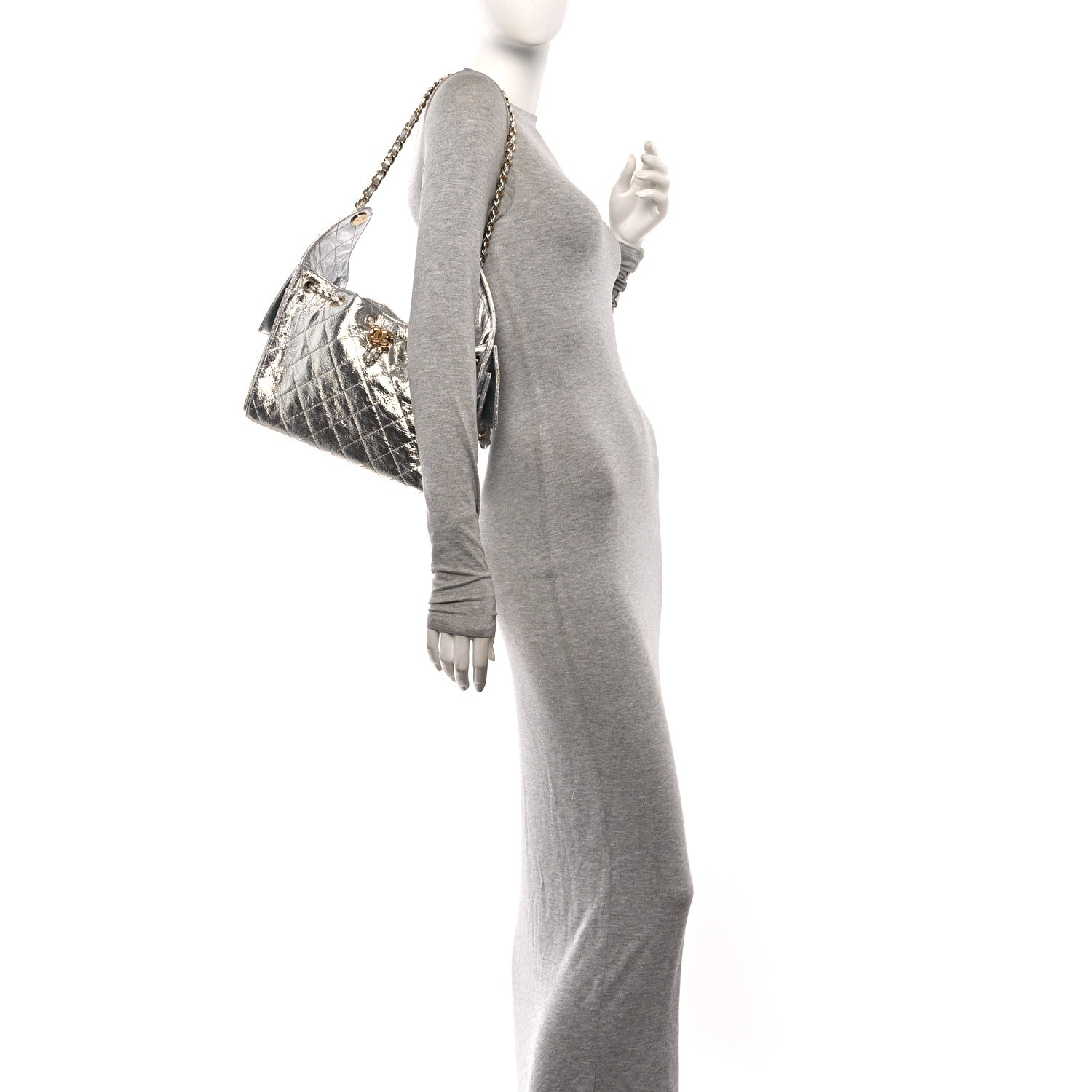 Chanel Metallic Aged Calfskin Quilted Small Chanel 25 Handbag Silver 2 of 12
