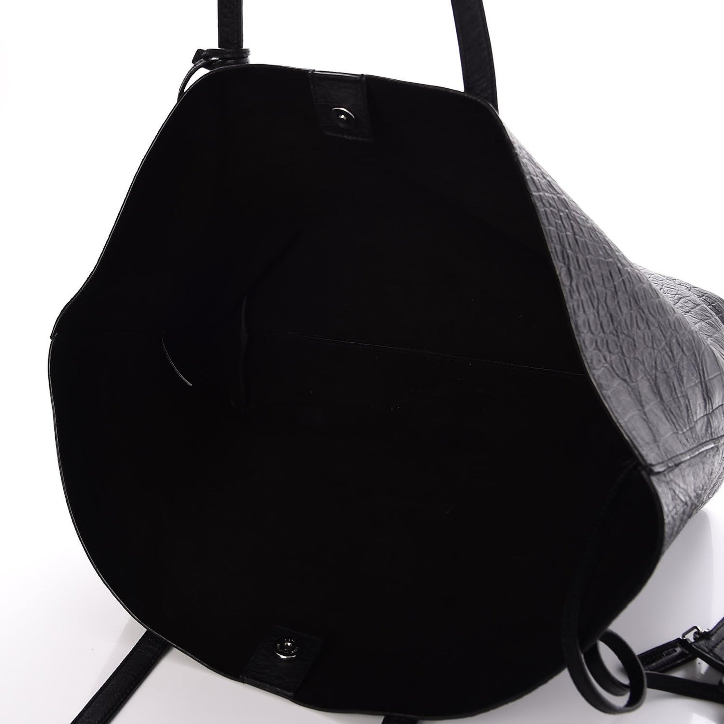 Calfskin Crocodile Embossed Large Shopper Tote Black