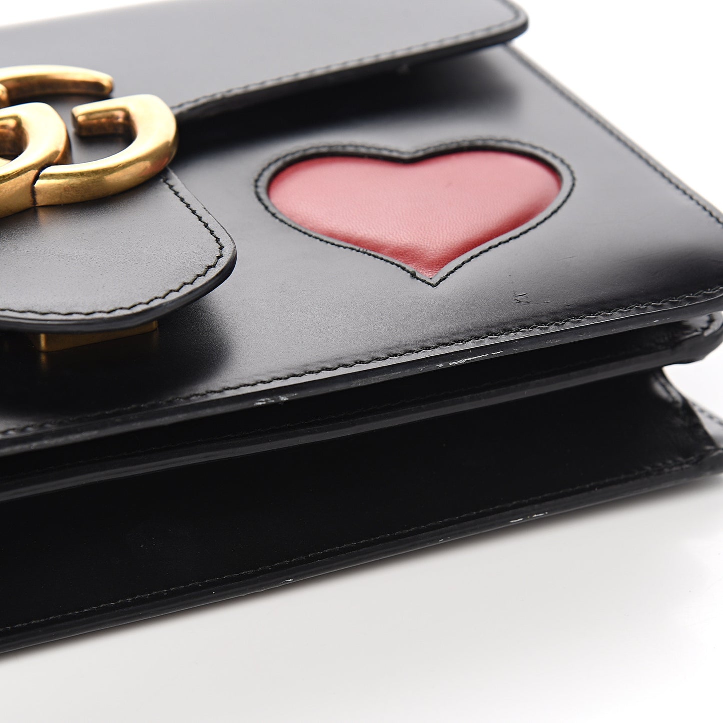 Knight Calfskin Malaga Kid Heart Medium GG Marmont Chain Handle Bag Black Hibiscus Red Multicolor