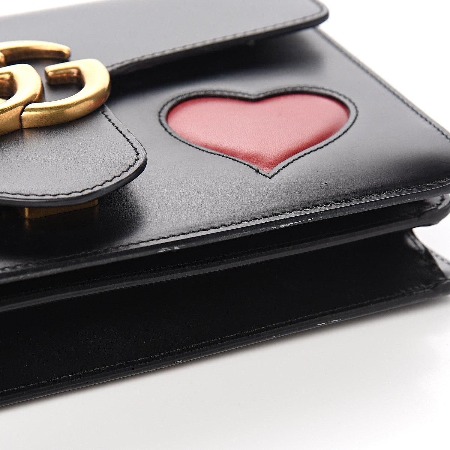 Gucci Knight Calfskin Malaga Kid Heart Medium GG Marmont Chain Handle Bag Black Hibiscus Red Multicolor 9 of 12