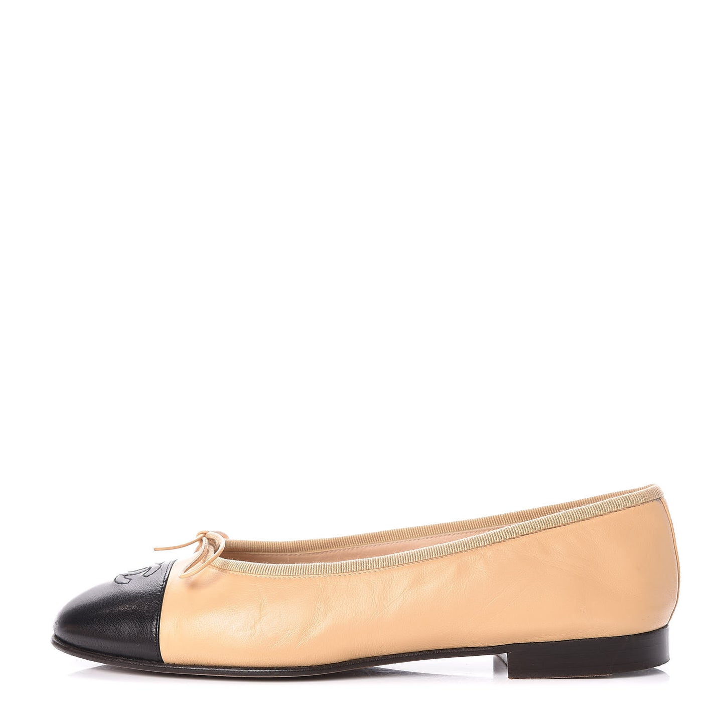 Lambskin Cap Toe CC Ballerina Flats 39 Beige Black