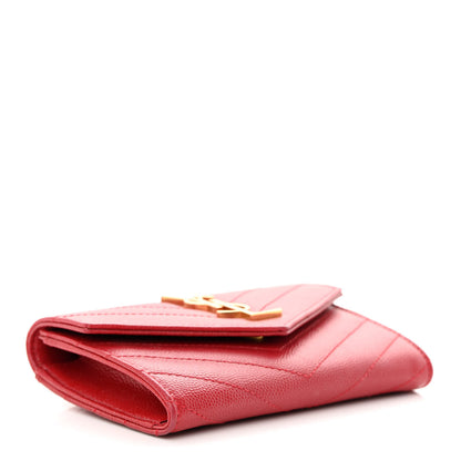 Saint Laurent Grain De Poudre Matelasse Chevron Small Monogram Envelope Wallet Rouge Eros 4 of 8