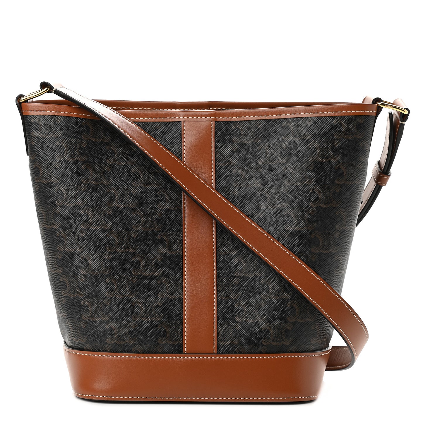 Triomphe Canvas Calfskin Small Bucket Bag Tan