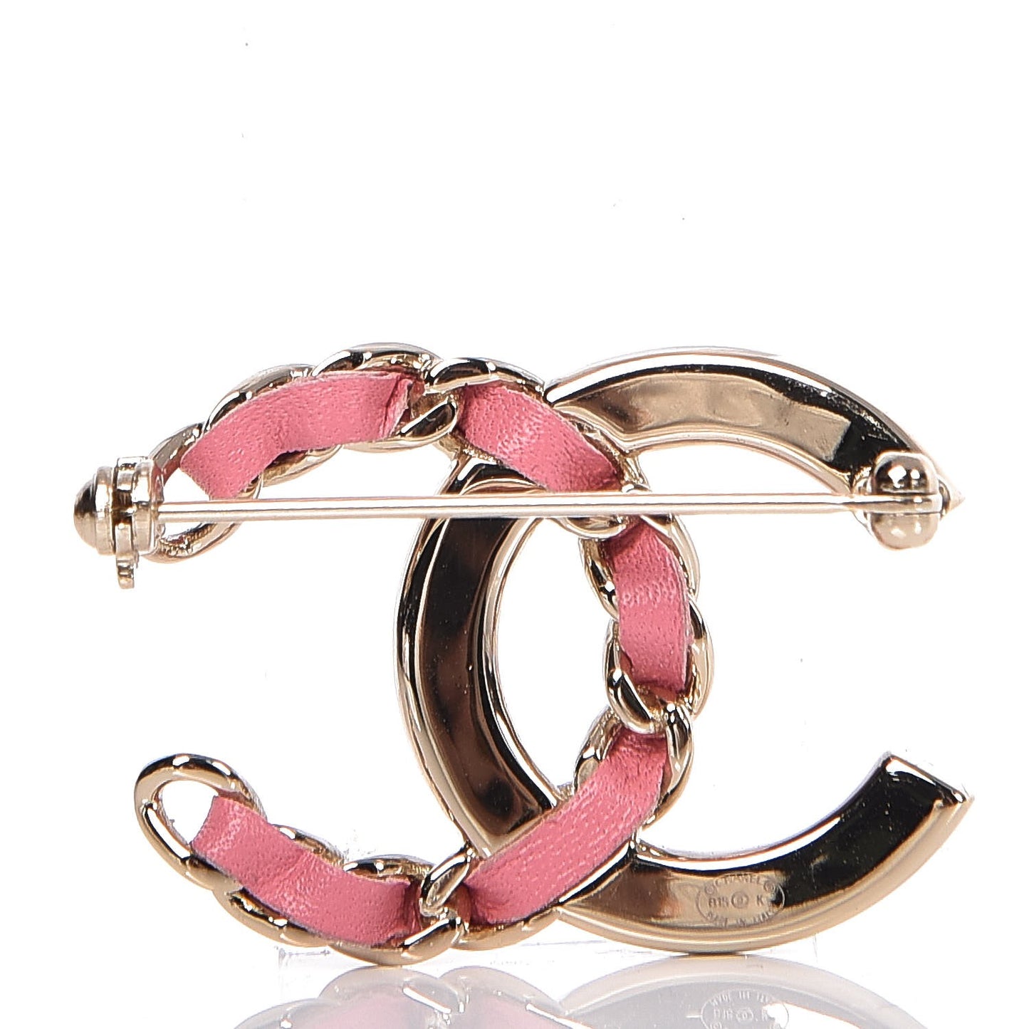 Lambskin Crystal Chain CC Brooch Pink Gold