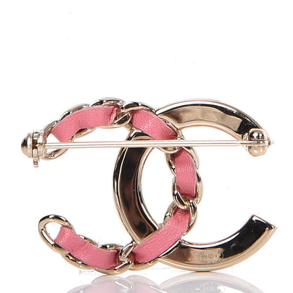 Chanel Lambskin Crystal Chain CC Brooch Pink Gold 3 of 5