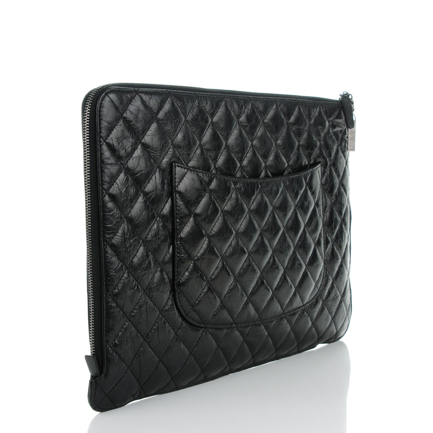 Chanel Crumpled Lambskin Quilted Large Slide Pouch Black 3 of 8