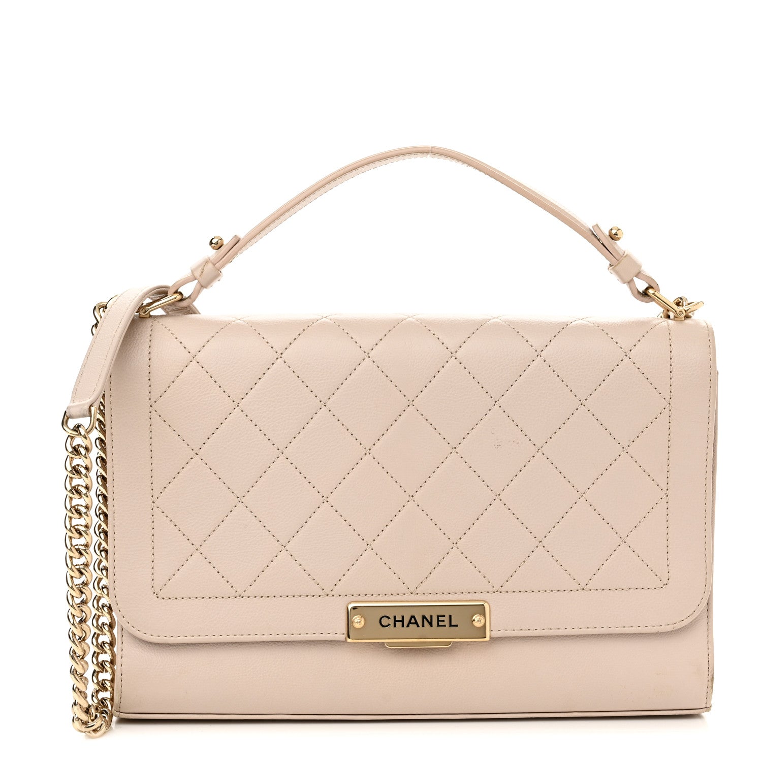 Chanel Grained Calfskin Quilted Large Label Click Flap Bag Light Beige 1 of 13