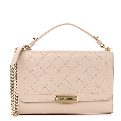 Chanel Grained Calfskin Quilted Large Label Click Flap Bag Light Beige 1 of 13