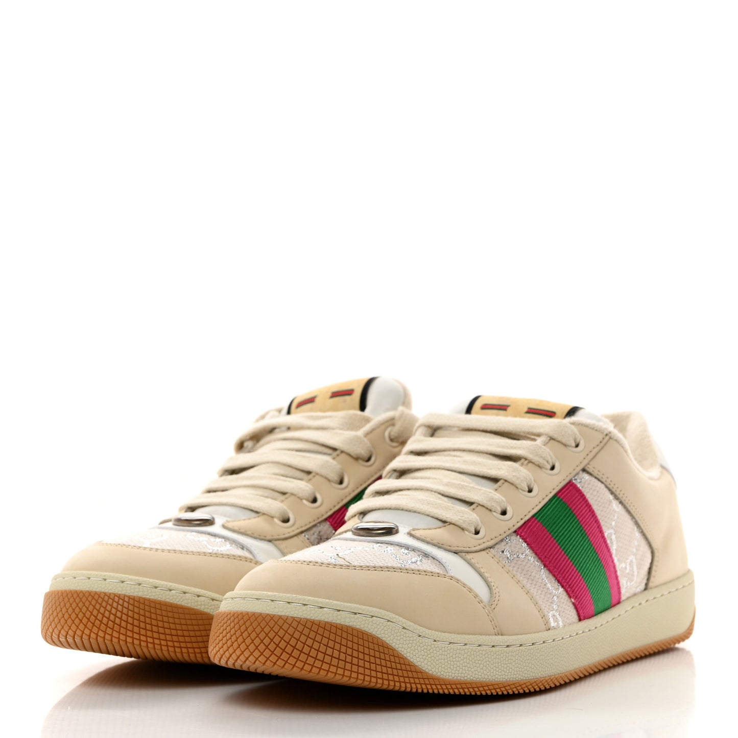 Lame GG Monogram Nubuck Web Screener Sneakers 40 Gardenia Silver Dusty Milk White