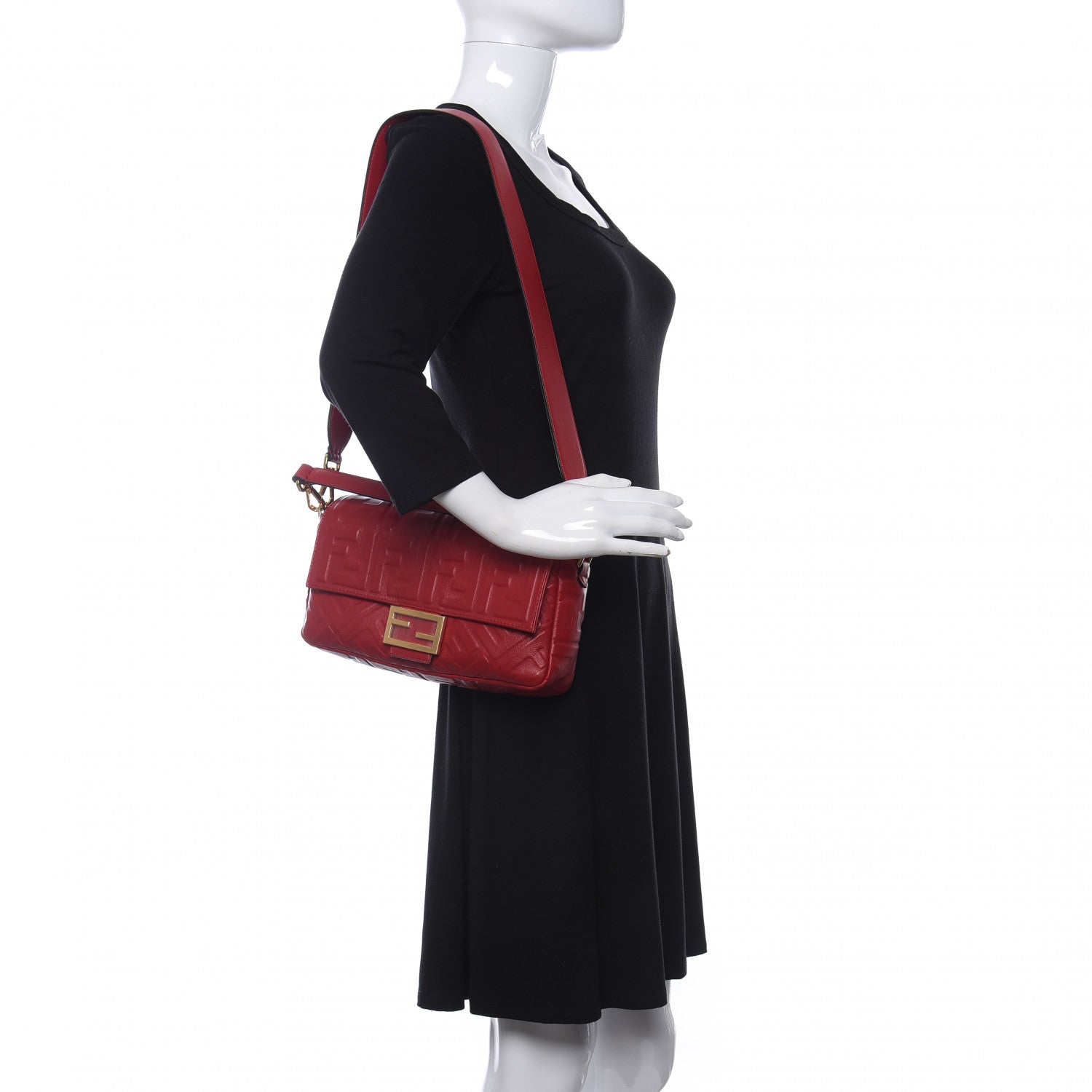Fendi Nappa FF 1974 Embossed Baguette Fragola 2 of 10