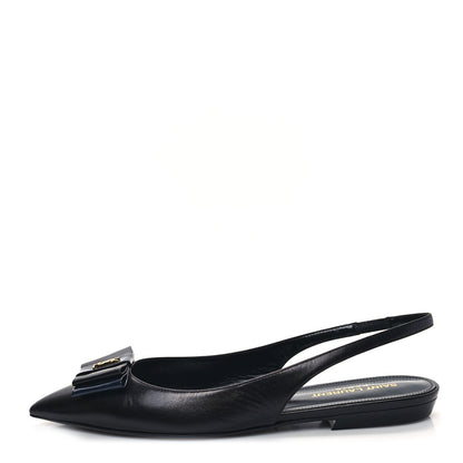 Saint Laurent Patent Smooth Lambskin Anais Slingback Flats 36.5 Black Navy 1 of 10