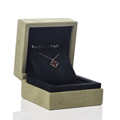 Van Cleef & Arpels 18K Rose Gold Carnelian Sweet Alhambra Pendant Necklace 7 of 7