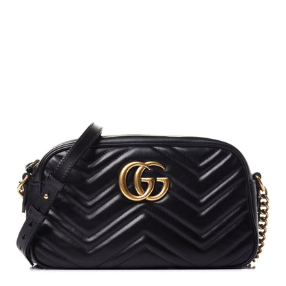 Gucci Calfskin Matelasse Small GG Marmont Chain Shoulder Bag Black 1 of 10