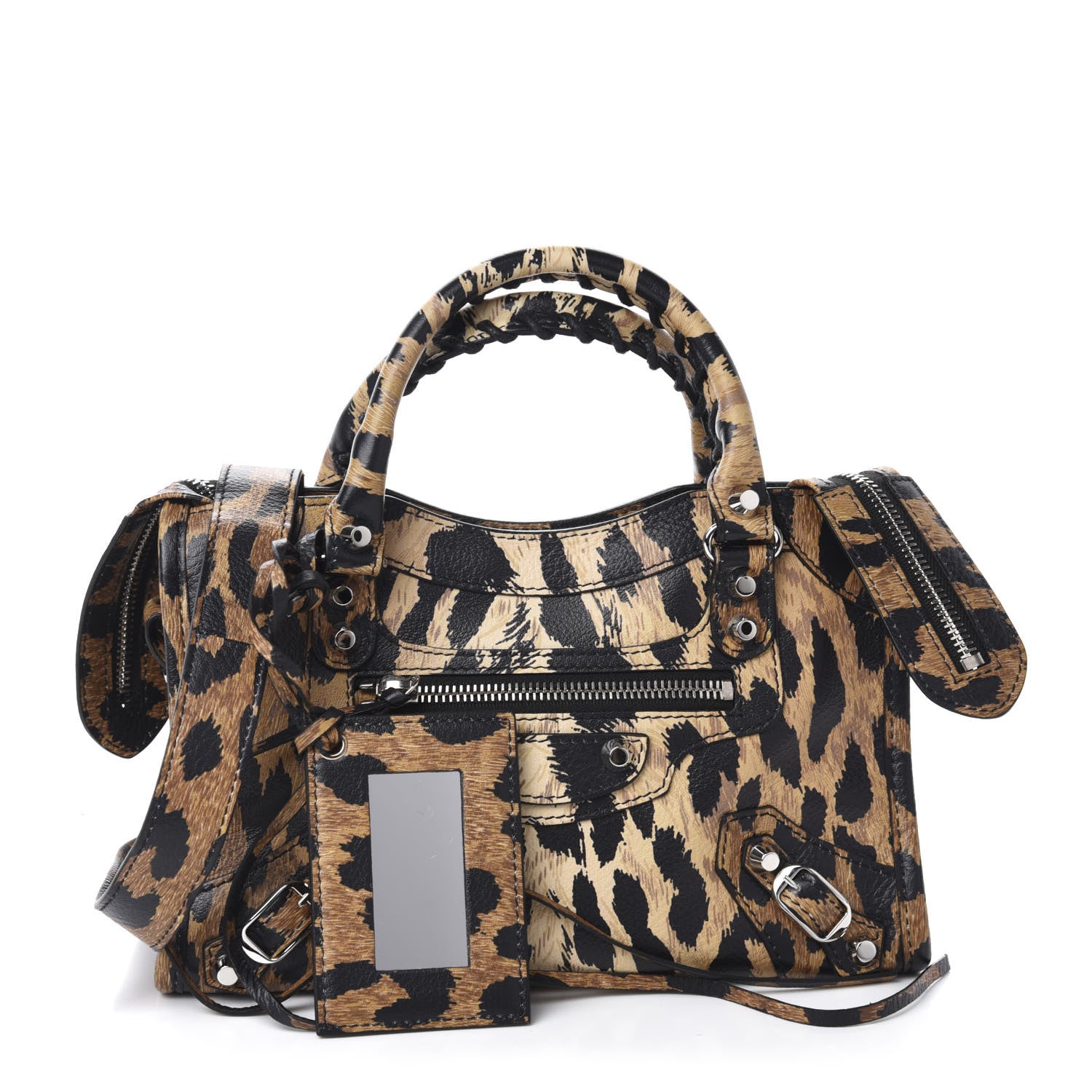 Balenciaga Smooth Calfskin Leopard Print Classic Silver Hardware Mini City Beige 1 of 11