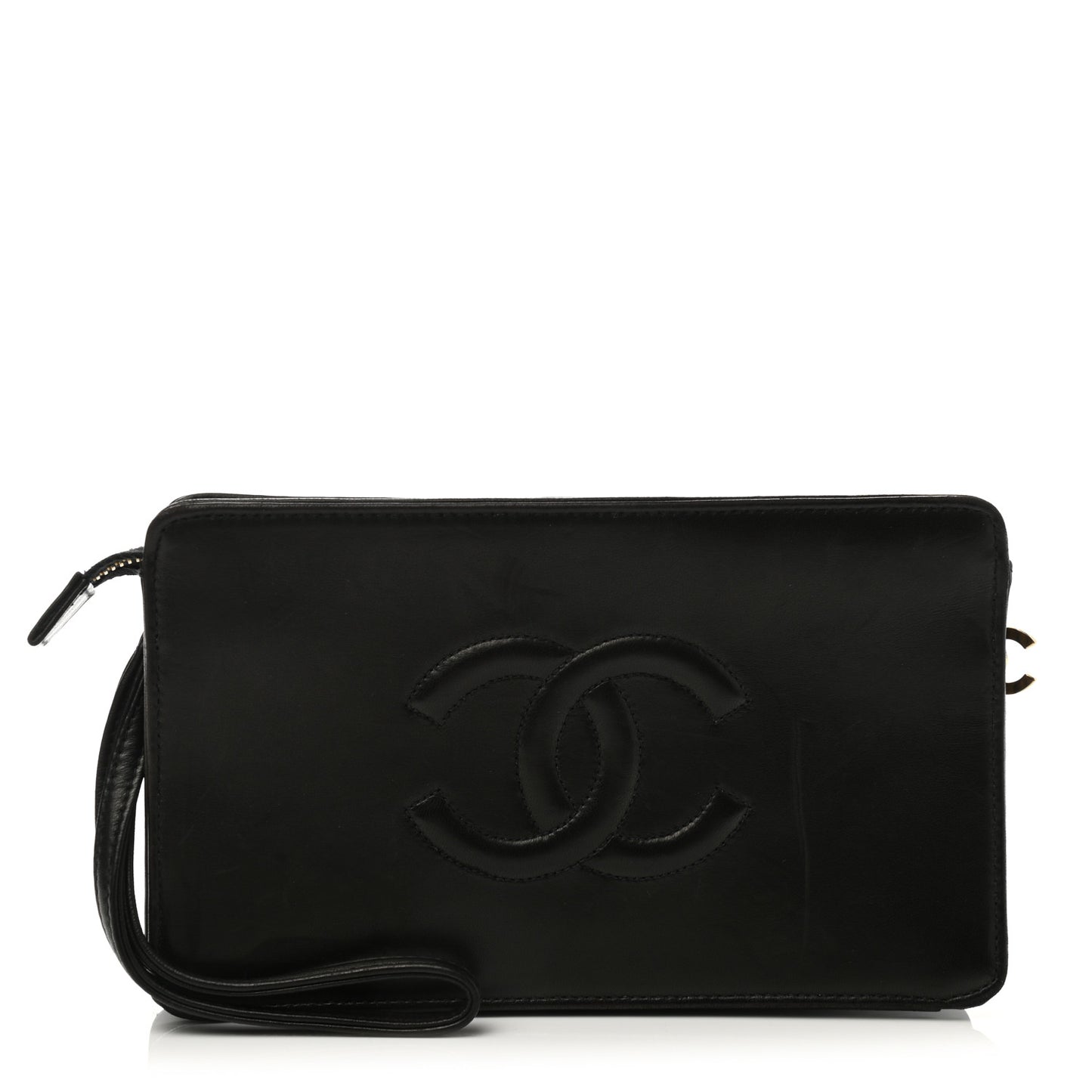 Lambskin Quilted CC Timeless Wristlet Clutch Black
