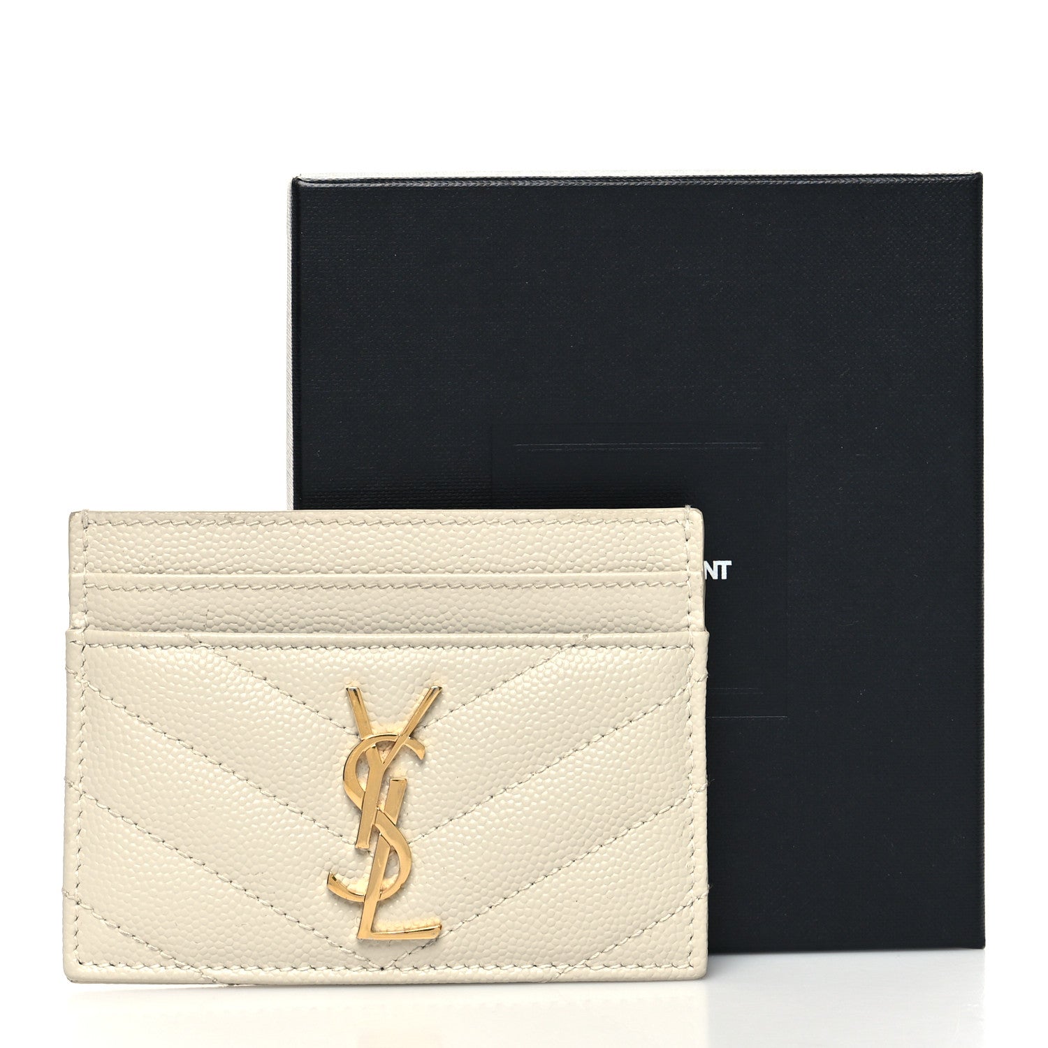 Saint Laurent Grain De Poudre Matelasse Chevron Monogram Credit Card Case Crema Soft 9 of 9