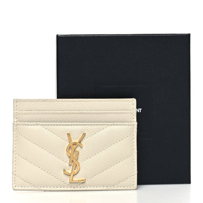Saint Laurent Grain De Poudre Matelasse Chevron Monogram Credit Card Case Crema Soft 9 of 9