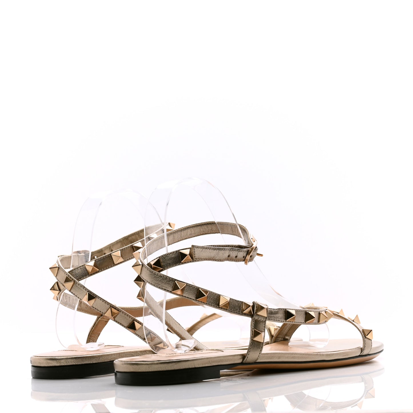 Metallic Calfskin Rockstud Ankle Wrap Flat Slide Sandals 39.5 Bronze