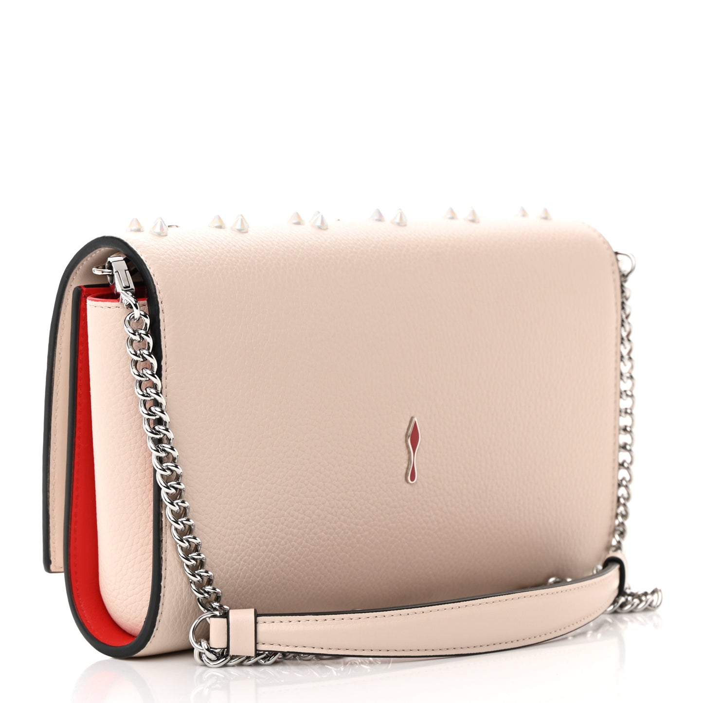 Grained Calfskin Spikes Loubinthesky Paloma Clutch Leche
