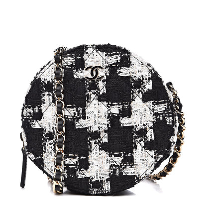 Chanel Tweed Round Clutch With Chain Black White 1 of 10