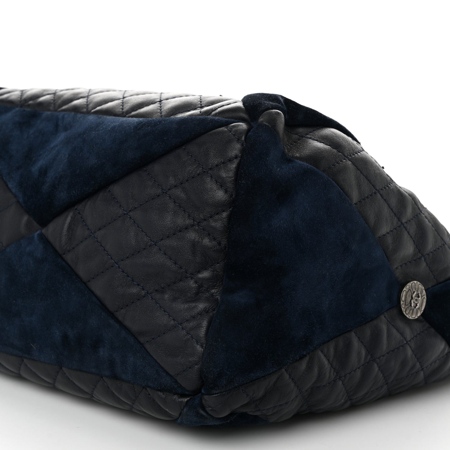 Goatskin Suede Calfskin Quilted Patchwork Drawstring Bag Blue