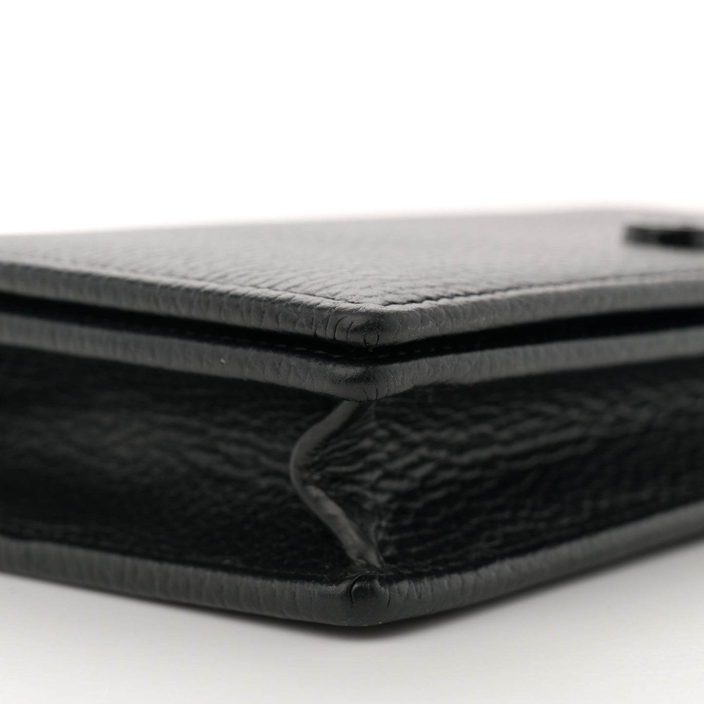 Dollar Calfskin Enamel Monochrome Mini GG Marmont Chain Wallet Black