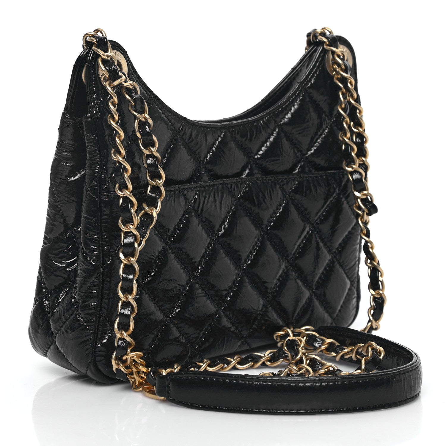 Chanel Shiny Crumpled Calfskin Quilted Small Wavy CC Hobo Black 3 of 11