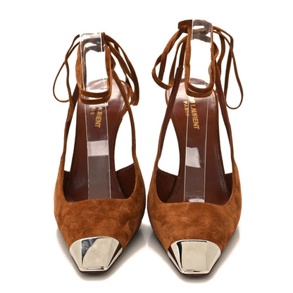 Saint Laurent Suede Blade 105 Slingback Pumps 40 Brown 2 of 9