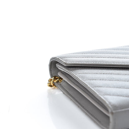 Saint Laurent Grain De Poudre Matelasse Chevron Monogram Chain Wallet Oyster Grey 10 of 12