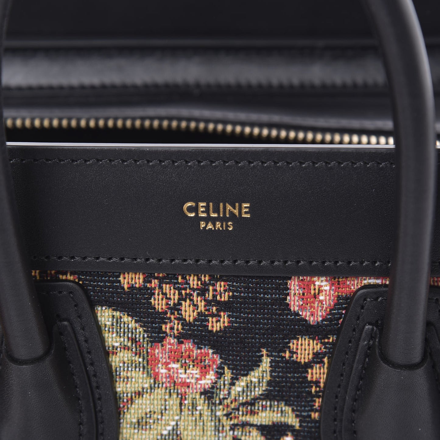 Calfskin Lambskin Canvas Jacquard Floral Nano Luggage Black