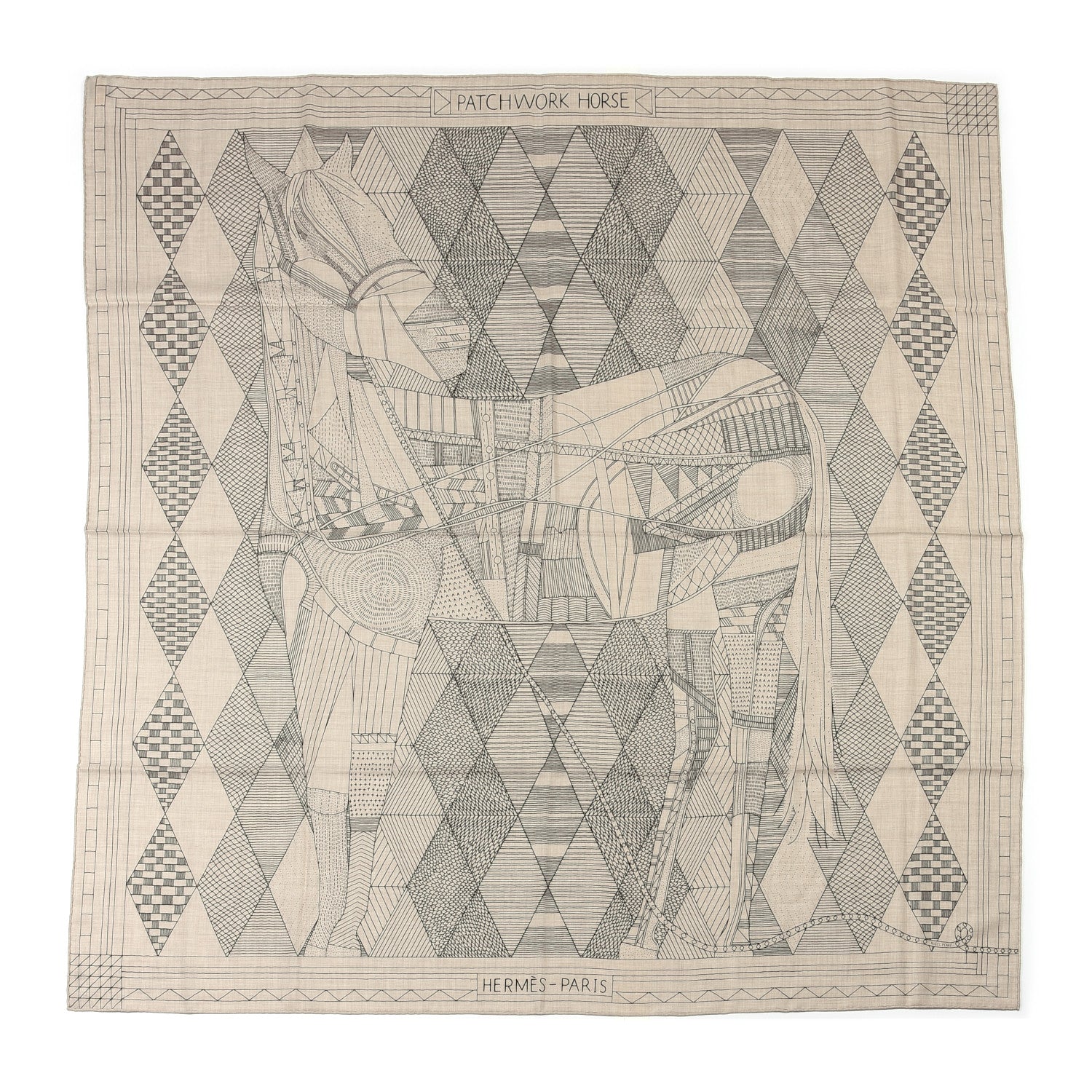 Hermes Cashmere Silk Patchwork Horse Shawl 140 Naturel Ebene 1 of 6