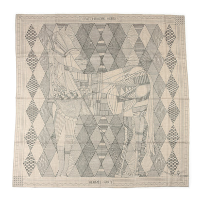 Hermes Cashmere Silk Patchwork Horse Shawl 140 Naturel Ebene 1 of 6